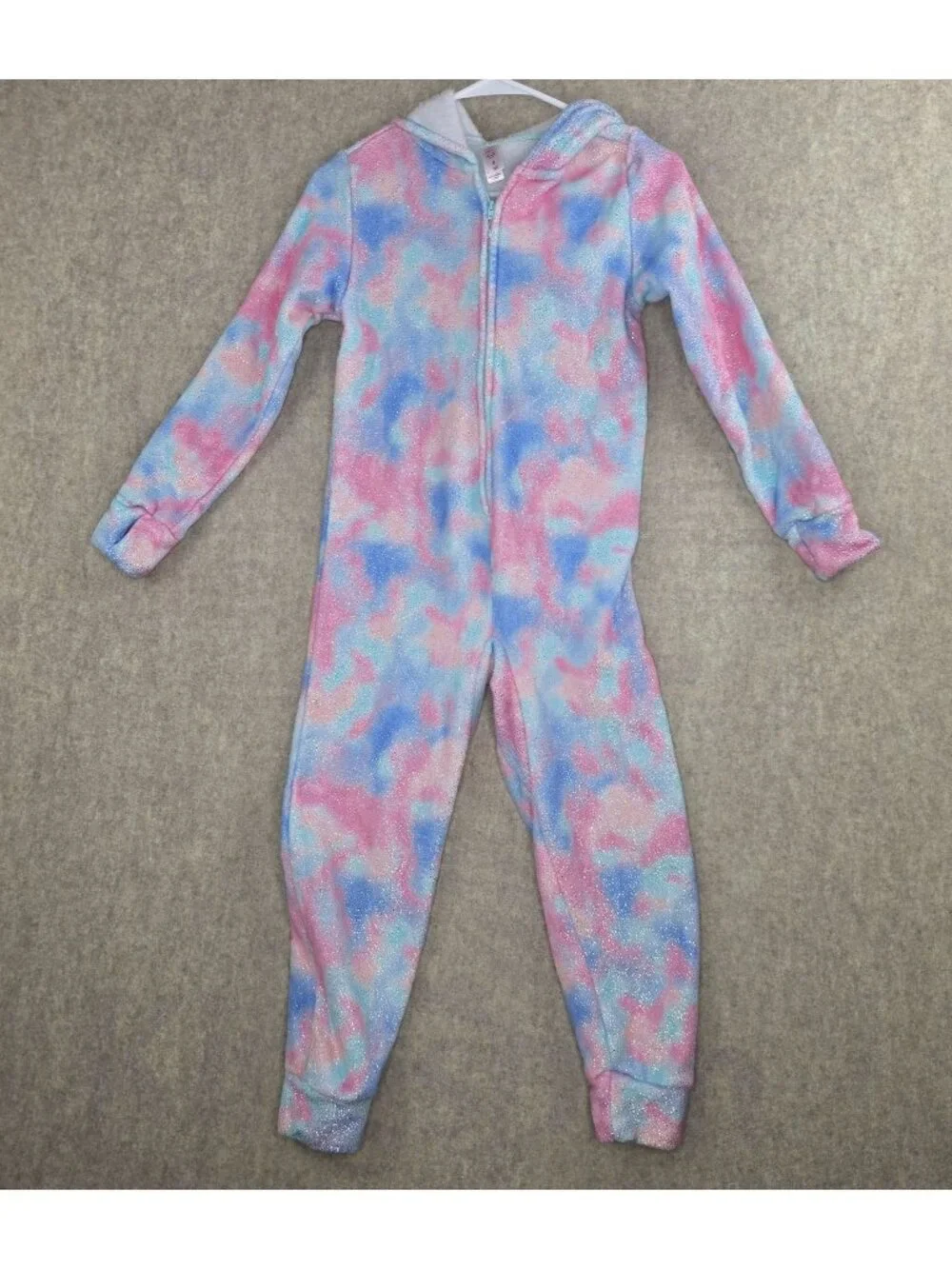 Justice Girl Hooded One-Piece Pajamas Pink/Blue/Multicolor Size 8 100% Polyester